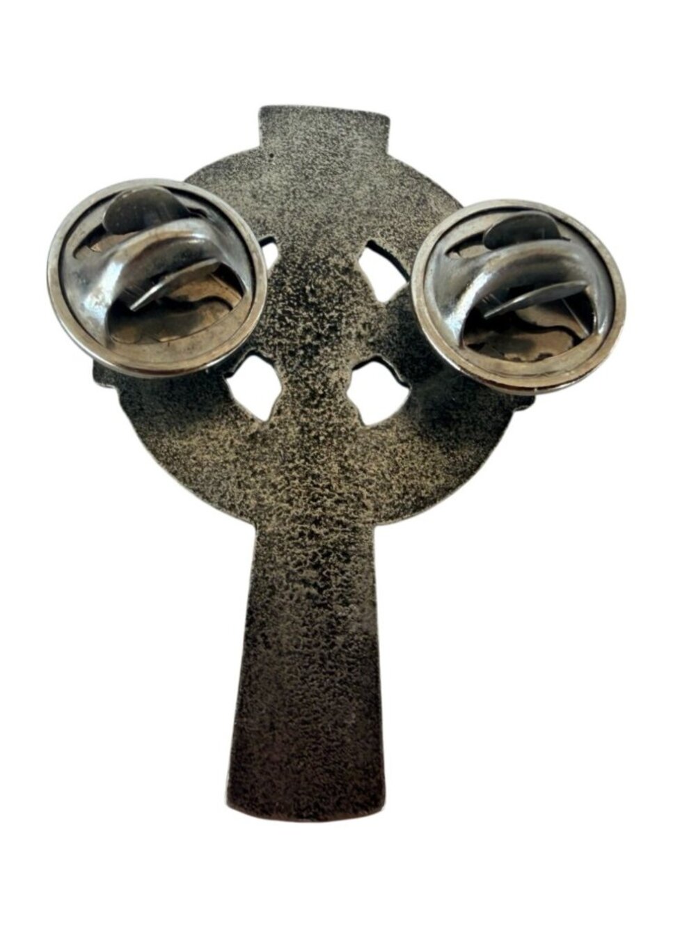 Pewter Celtic Cross Skull Lapel Pin Brooch Gothic Biker Knotwork Two-Pin Back - Picture 2 of 2